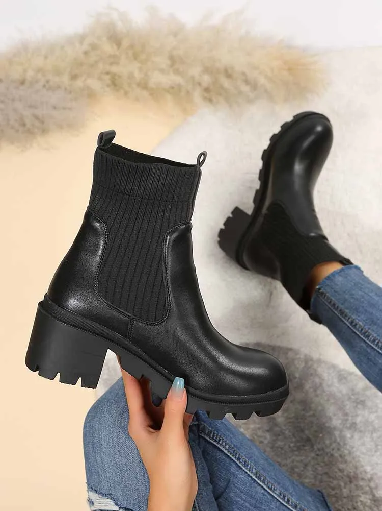 Knit Platform Ankle Boots