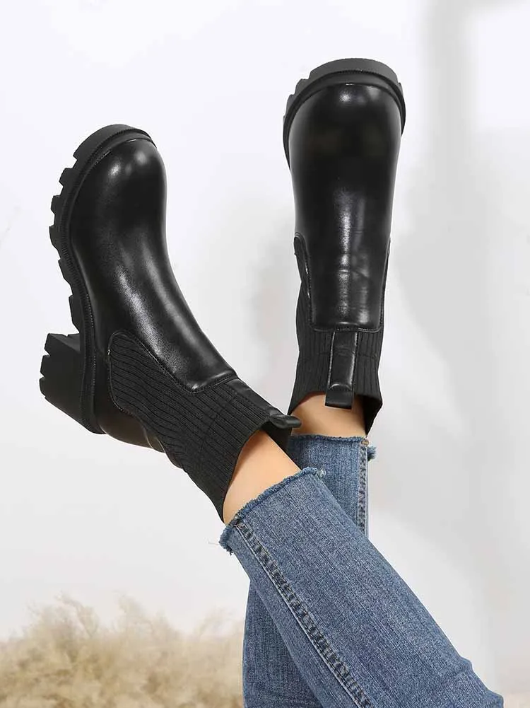 Knit Platform Ankle Boots