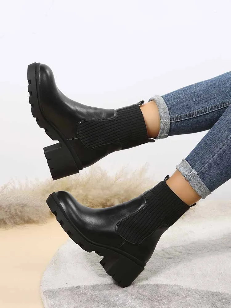 Knit Platform Ankle Boots