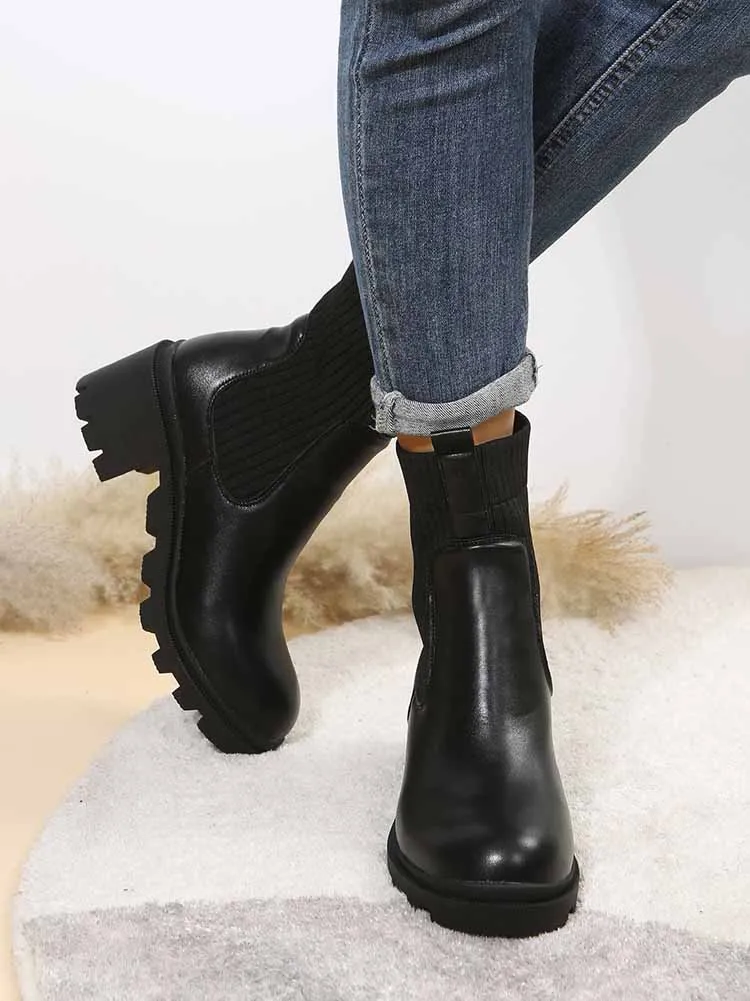 Knit Platform Ankle Boots
