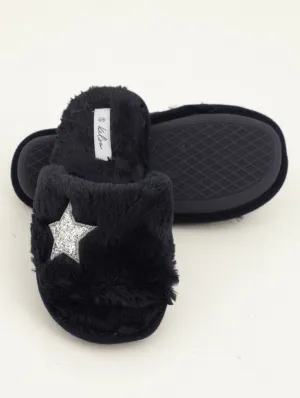 Ladies Embeslished Star Open Toe Slipper - Navy