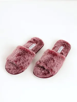 Ladies Melange Open Toe Fur Slipper - Mauve