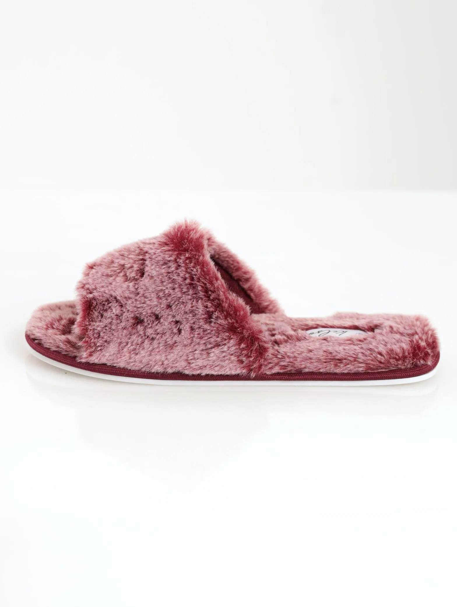 Ladies Melange Open Toe Fur Slipper - Mauve