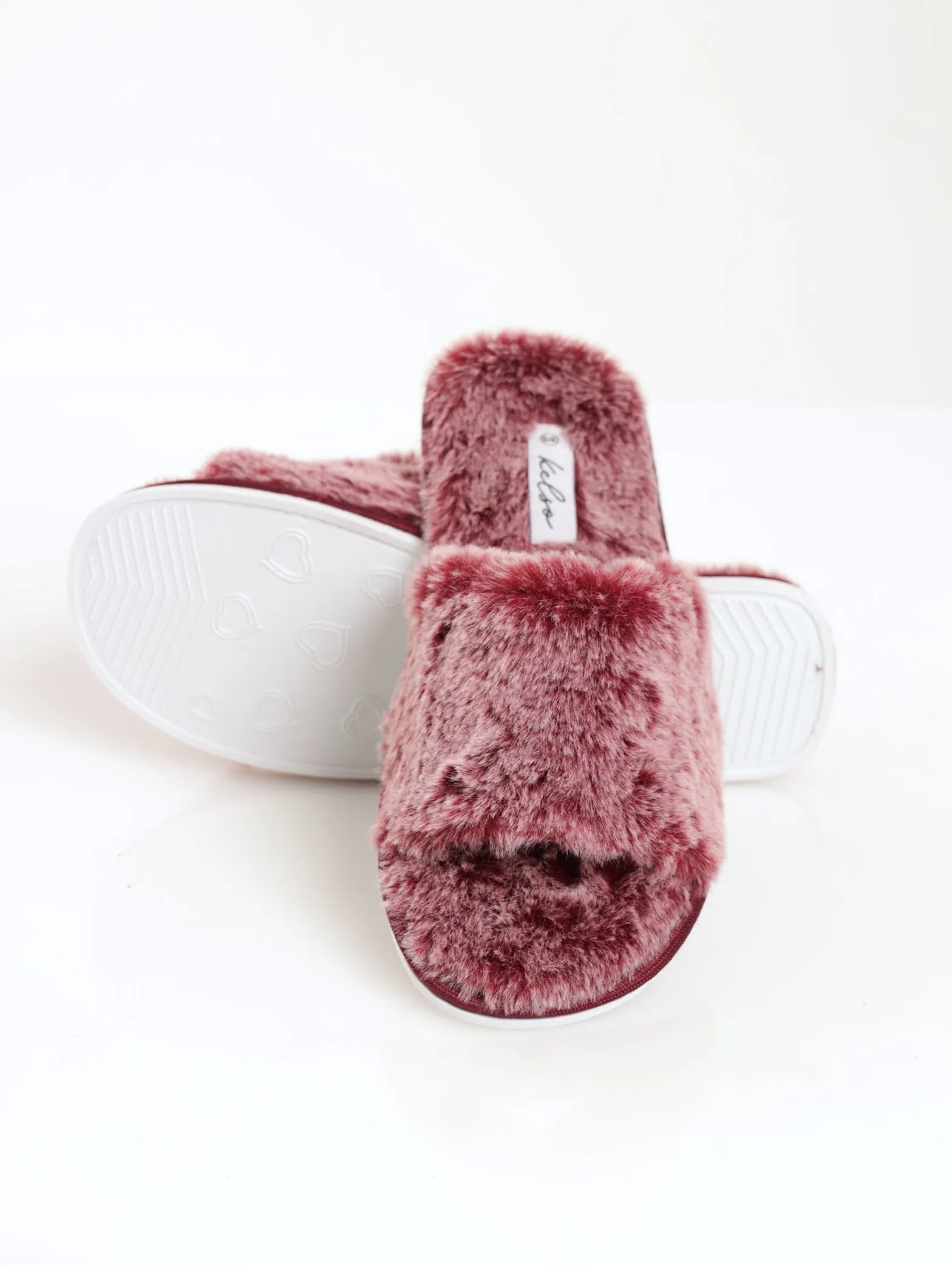 Ladies Melange Open Toe Fur Slipper - Mauve