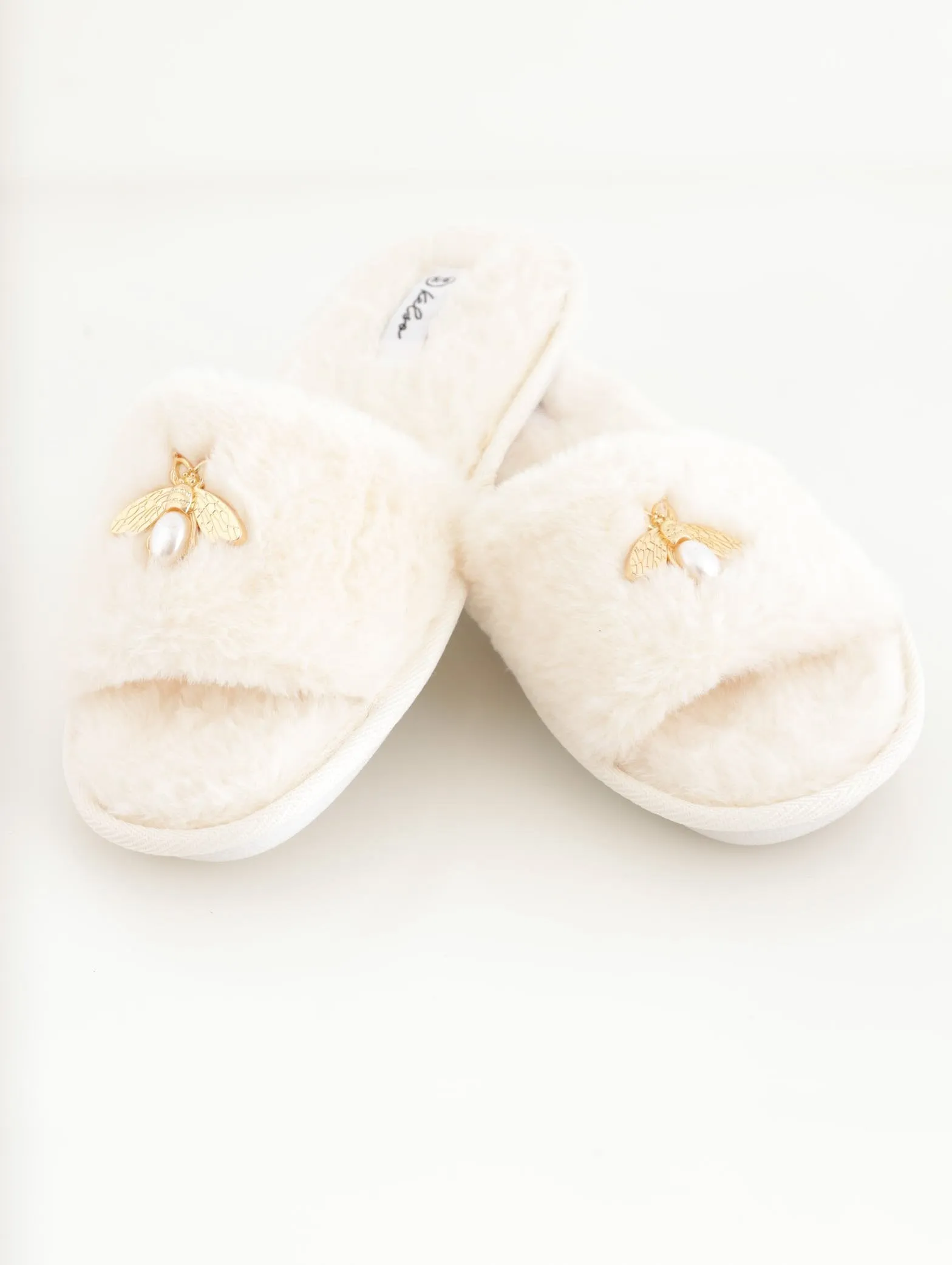 Ladies Open Toe Bee Jewel Slipper - Cream