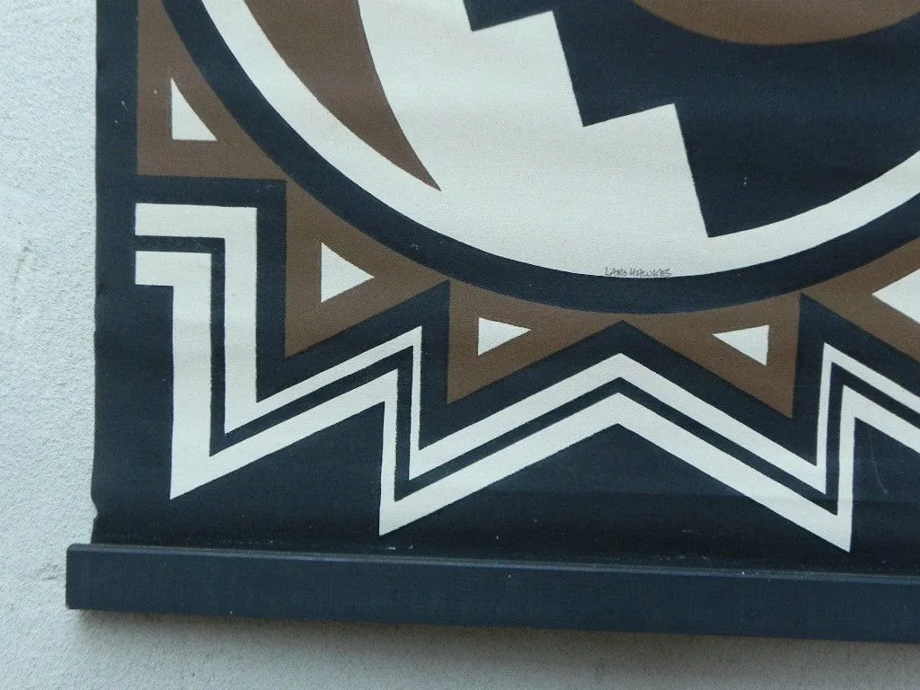 Lars Hawkes Serigraph Wall Hanging, Signed 1970s Native American-inspired