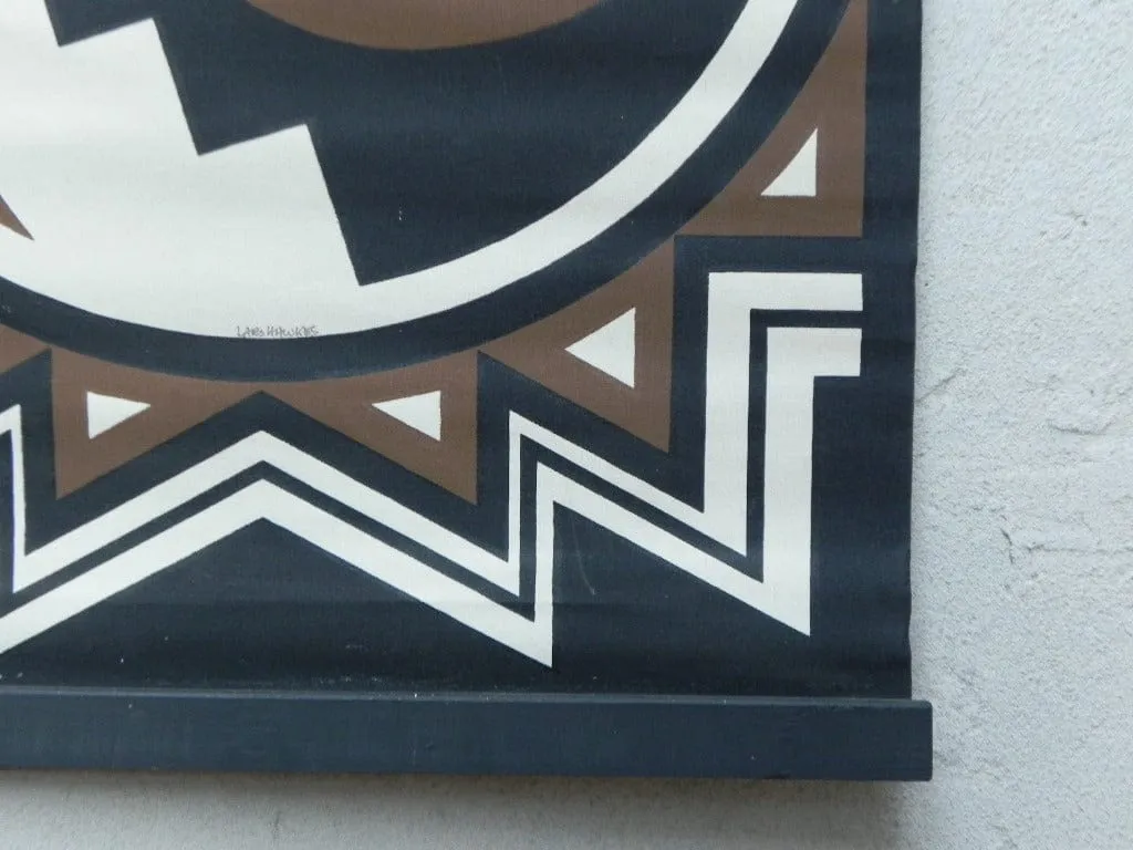 Lars Hawkes Serigraph Wall Hanging, Signed 1970s Native American-inspired