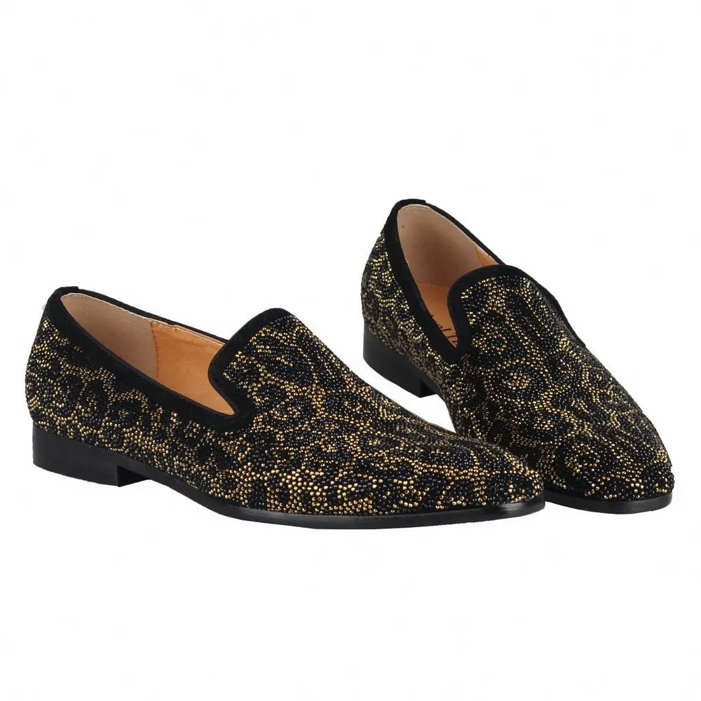 Leopard Rhinestone Mens Flats Loafers shoes