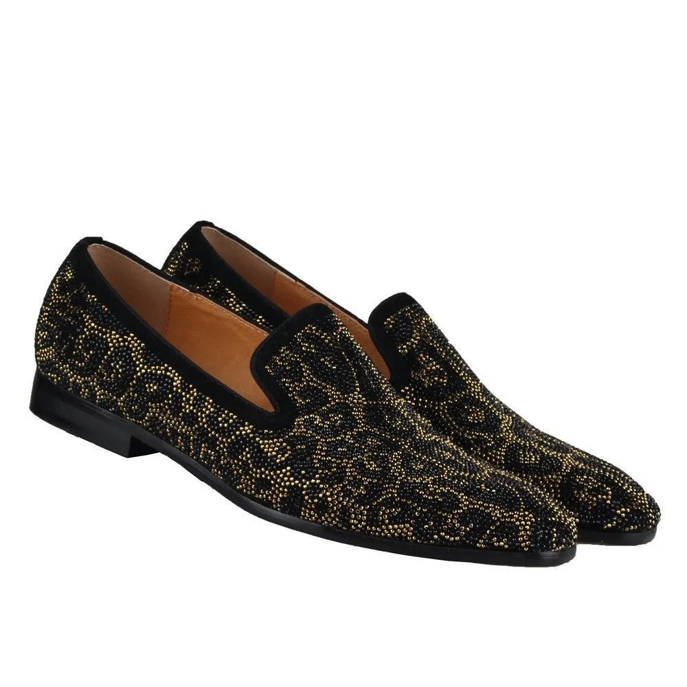 Leopard Rhinestone Mens Flats Loafers shoes