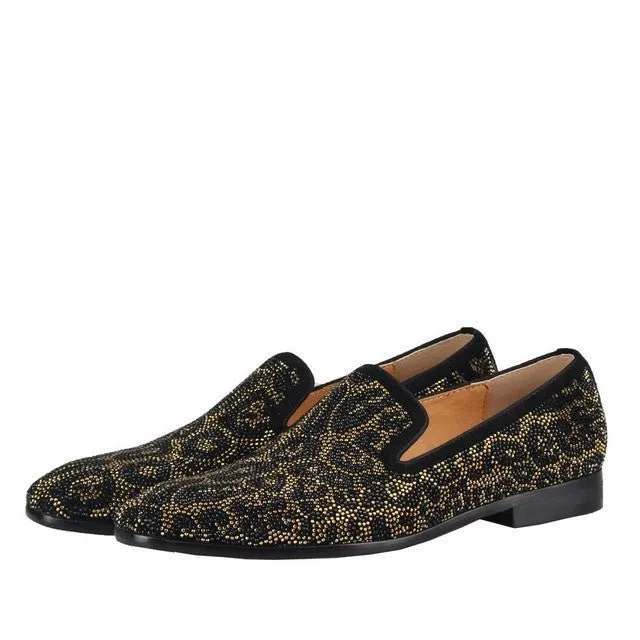Leopard Rhinestone Mens Flats Loafers shoes