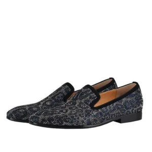 Leopard Rhinestone Mens Flats Loafers shoes
