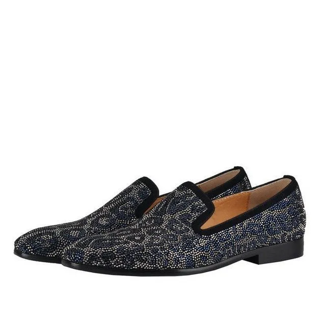 Leopard Rhinestone Mens Flats Loafers shoes