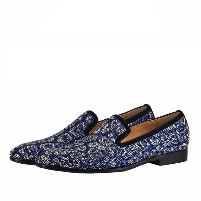 Leopard Rhinestone Mens Flats Loafers shoes