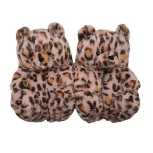 Leopard Teddy Bear Slippers – Soft Plush Indoor Comfort