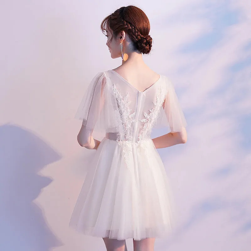 Lovely Ivory Tulle and Lace Mini Short Party Dress Graduation Dress, Cute Short Prom Dress