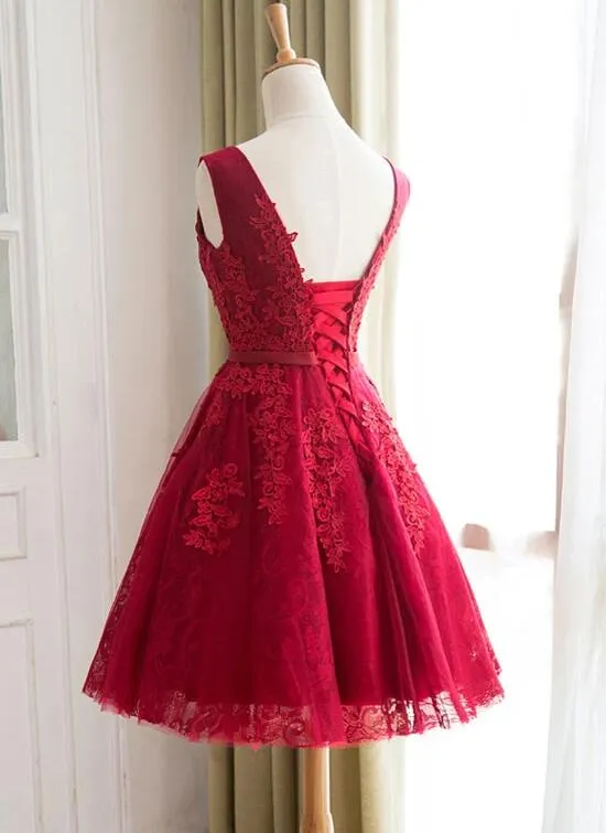 Lovely Wine Red Short Party Dress , Homecoming Dress