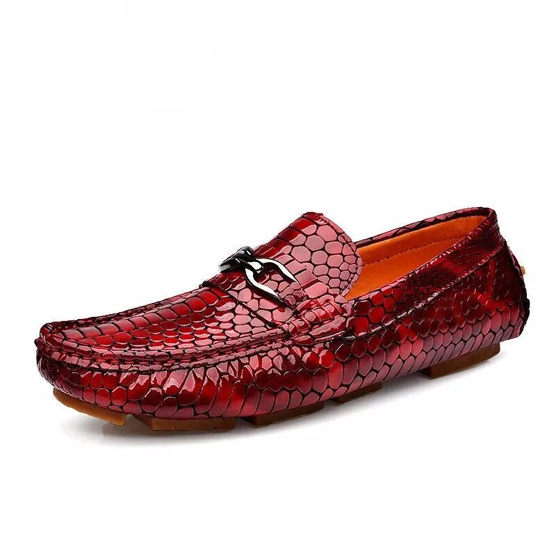 Luxury Crocodile Pattern Men Loafers Handmade Genuine Leather Shoes Red Flats Gommino Slip On Driving Shoes Mocasines