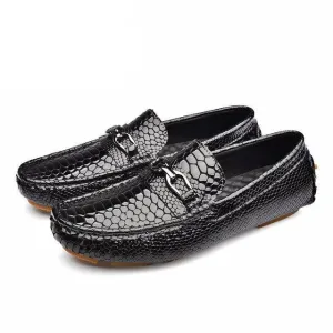 Luxury Crocodile Pattern Men Loafers Handmade Genuine Leather Shoes Red Flats Gommino Slip On Driving Shoes Mocasines