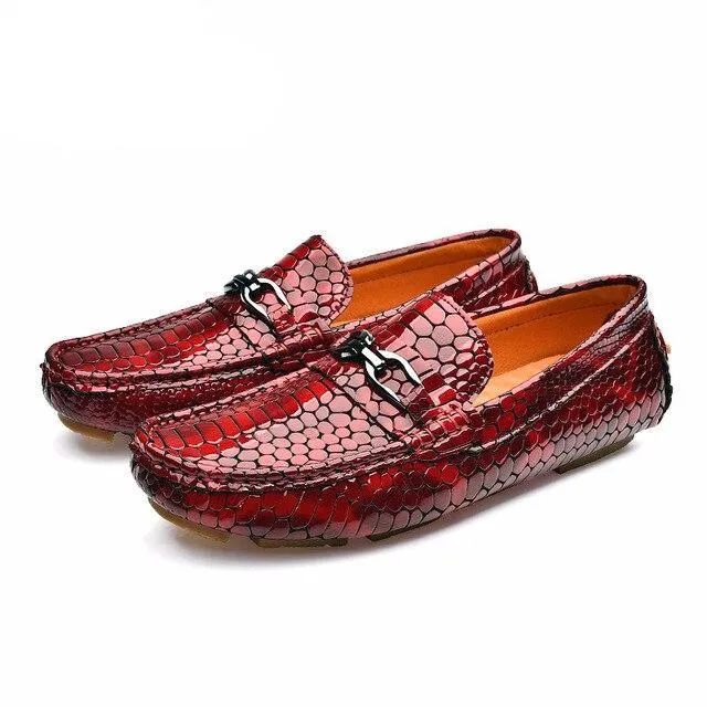 Luxury Crocodile Pattern Men Loafers Handmade Genuine Leather Shoes Red Flats Gommino Slip On Driving Shoes Mocasines