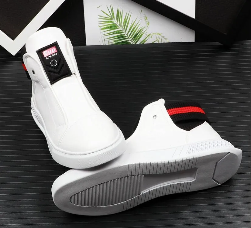 Luxury designer Men White Casual Shoes Med Round Toe British Man Trending Leisure Shoes Younger Flat Platform Street Shoe