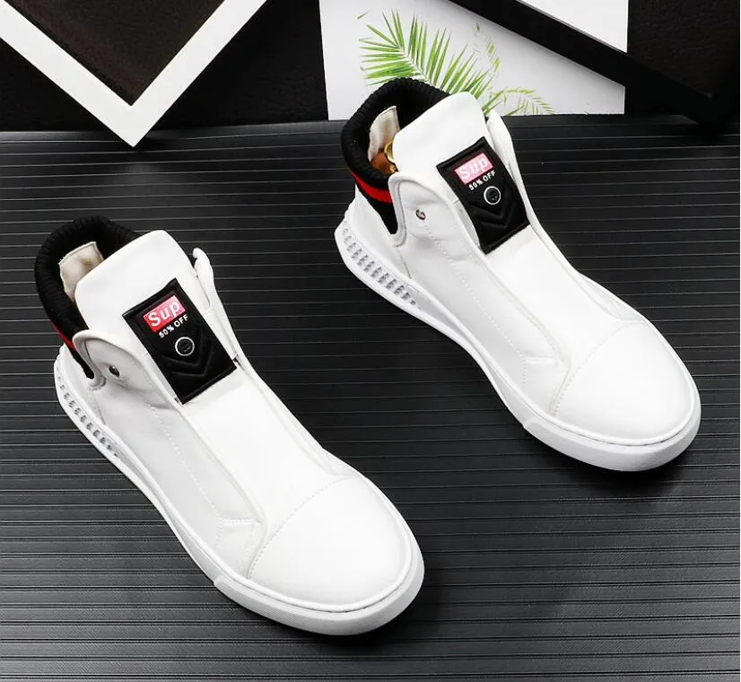 Luxury designer Men White Casual Shoes Med Round Toe British Man Trending Leisure Shoes Younger Flat Platform Street Shoe