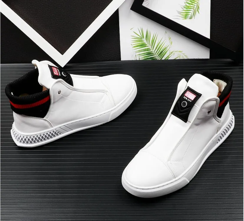 Luxury designer Men White Casual Shoes Med Round Toe British Man Trending Leisure Shoes Younger Flat Platform Street Shoe