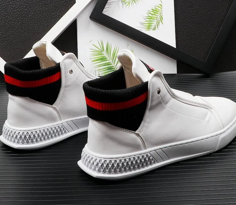 Luxury designer Men White Casual Shoes Med Round Toe British Man Trending Leisure Shoes Younger Flat Platform Street Shoe