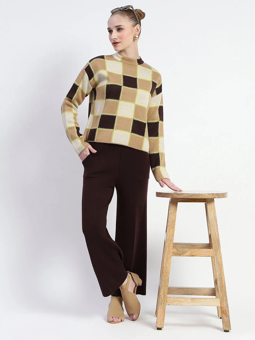 Madame Chocolate Brown Buffalo Plaid Top and Bottom Co-ord Set