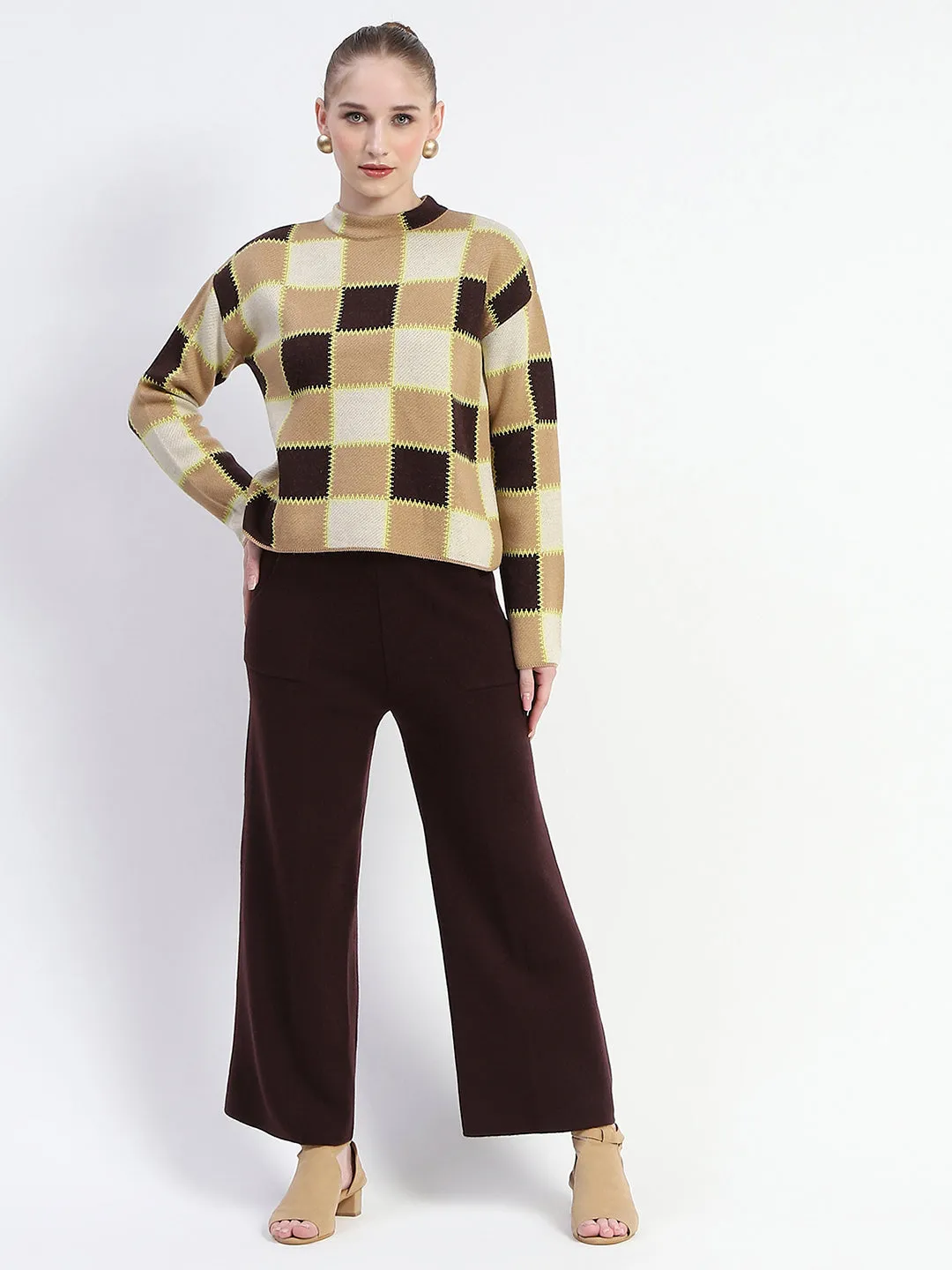Madame Chocolate Brown Buffalo Plaid Top and Bottom Co-ord Set