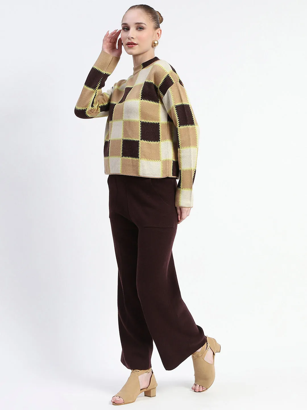 Madame Chocolate Brown Buffalo Plaid Top and Bottom Co-ord Set