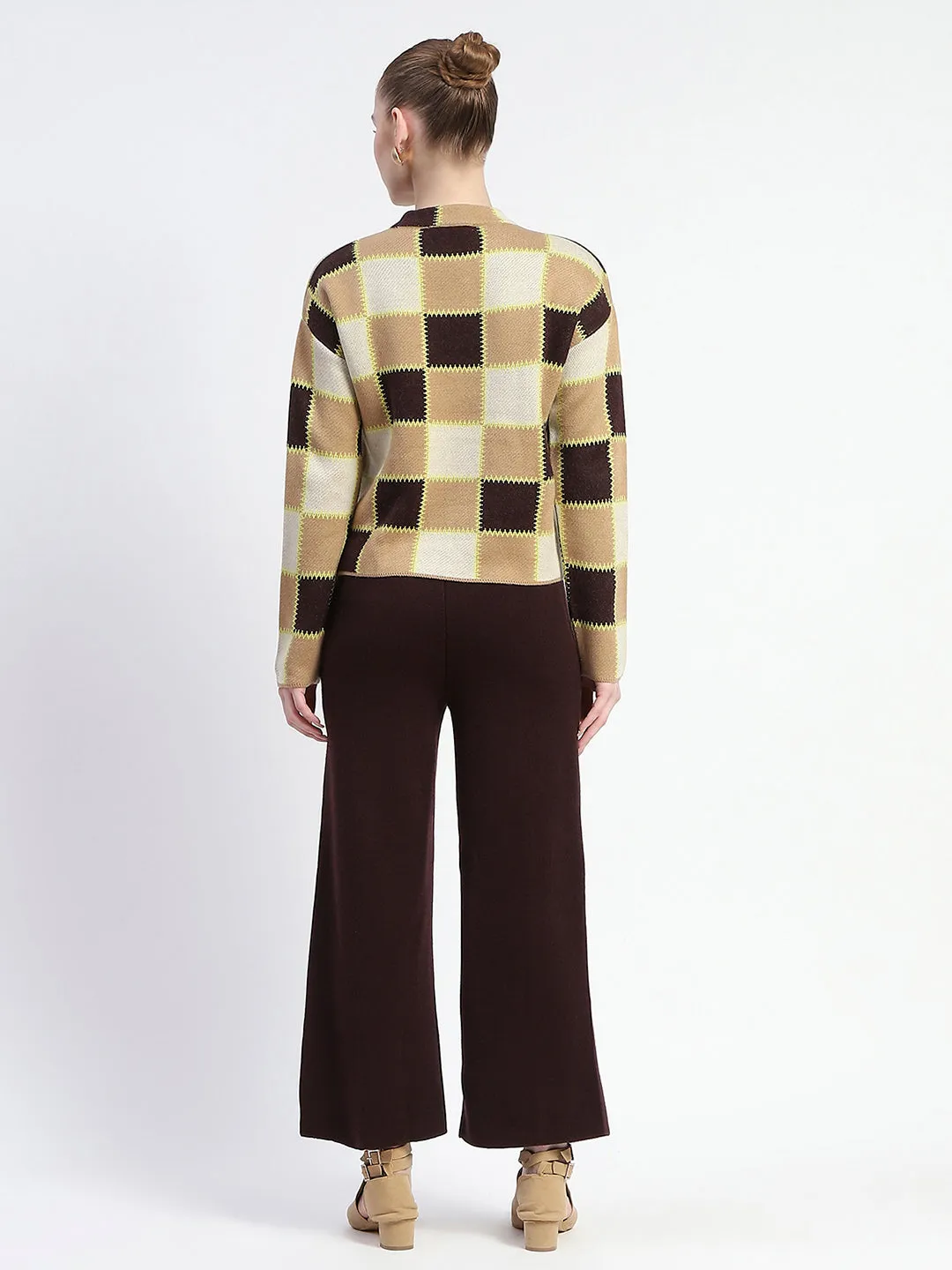 Madame Chocolate Brown Buffalo Plaid Top and Bottom Co-ord Set