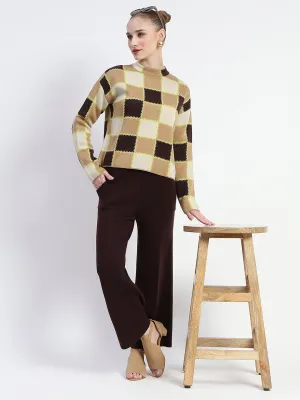 Madame Chocolate Brown Buffalo Plaid Top and Bottom Co-ord Set
