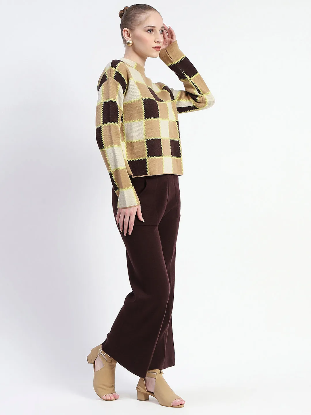 Madame Chocolate Brown Buffalo Plaid Top and Bottom Co-ord Set