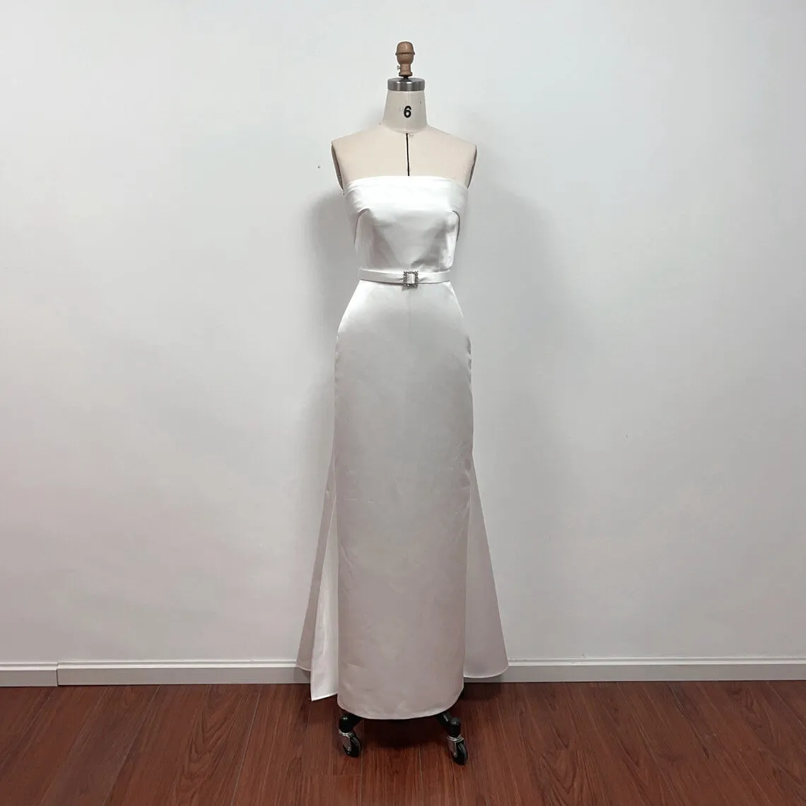 Marilyn 50s White Strapless Dress Satin Formal Evening Dress