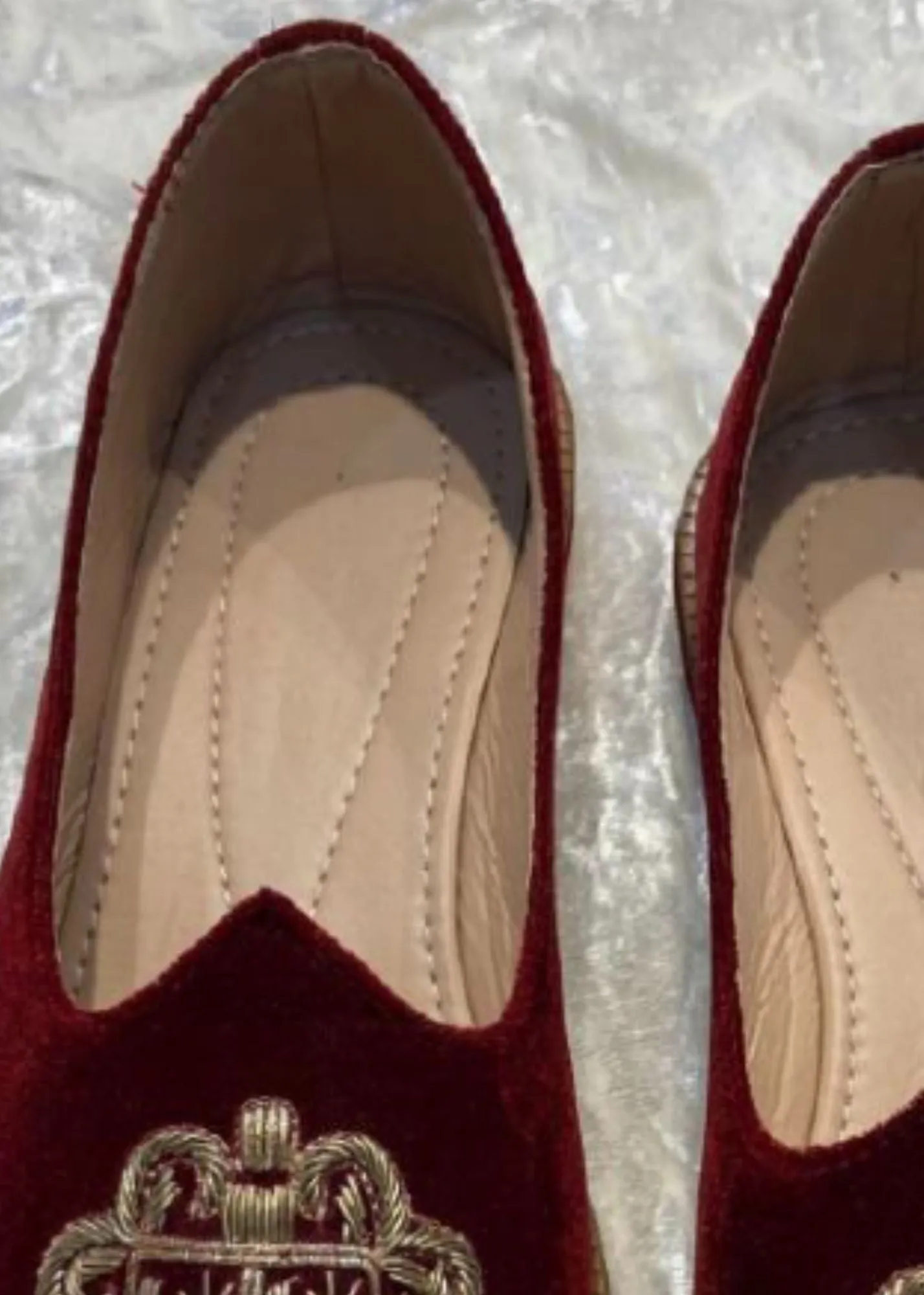 Maroon Hand Embroidery Suede Loafers for Mens