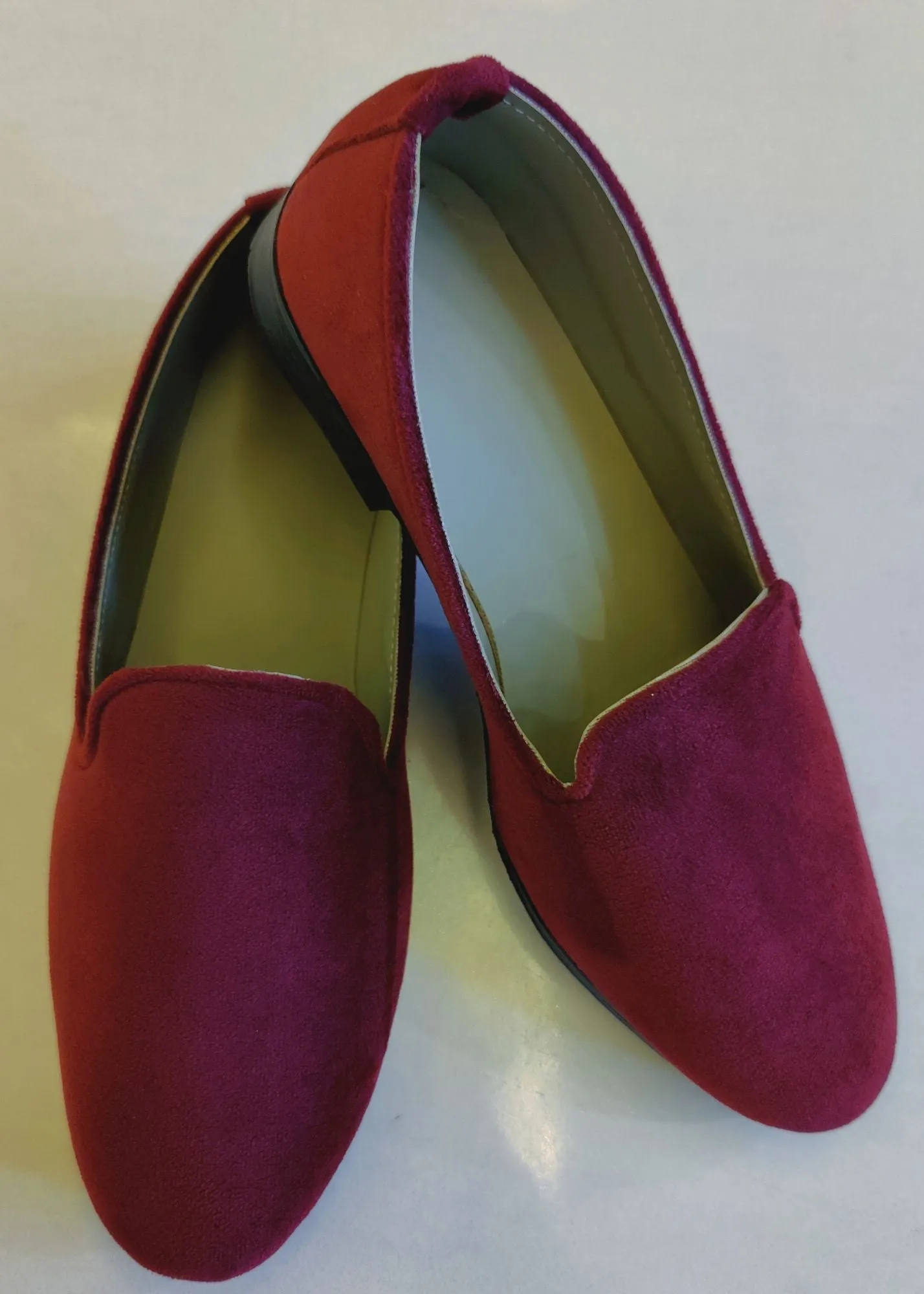 Maroon Solid Velvet Loafers for Mens