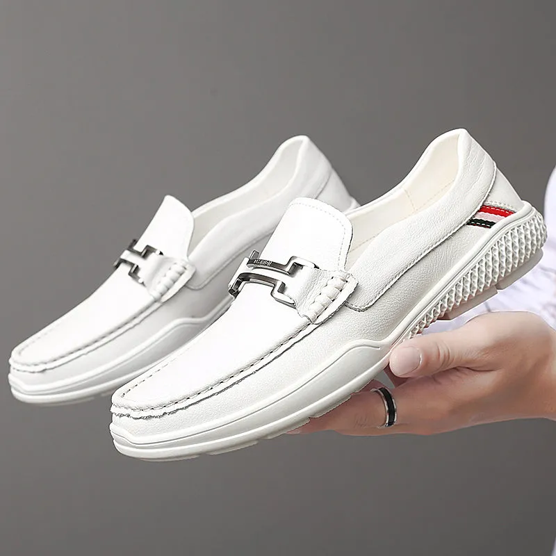 Men Loafers Genuine Leather Mocasines Hombre White Fashion Boat Shoes Men Casual Leather Shoes Luxury Male Flat Shoes