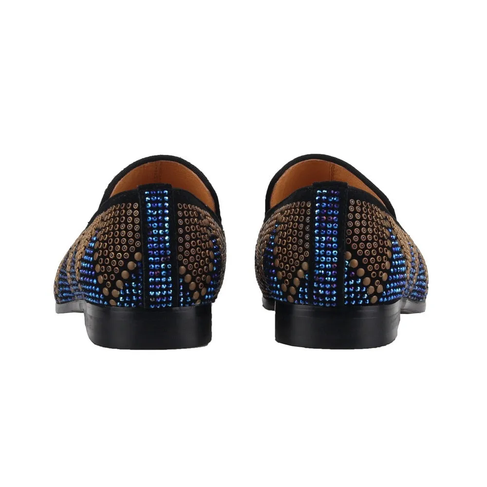 Men Loafers Mixed Rhinestones Slip-on wedding dress shoes