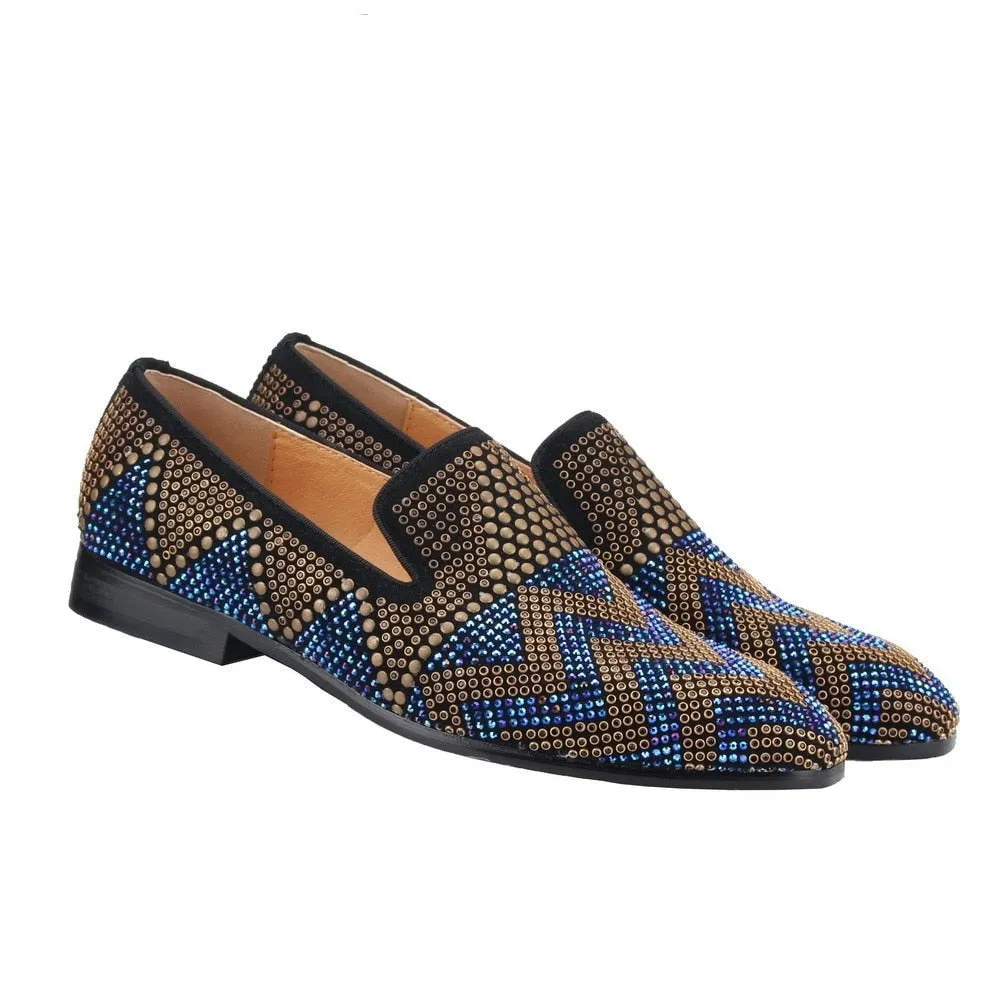 Men Loafers Mixed Rhinestones Slip-on wedding dress shoes