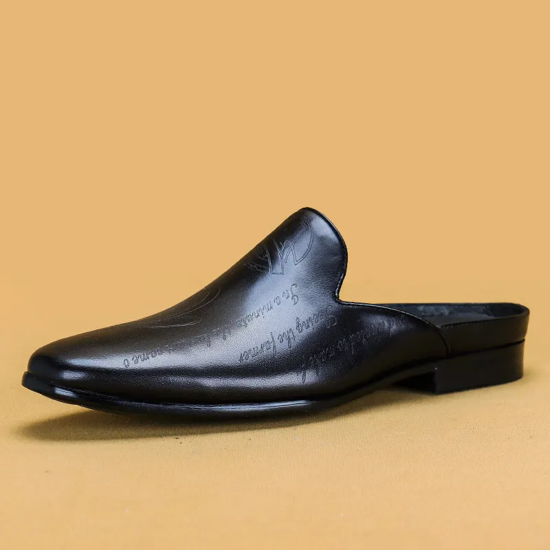 Men's Leather Carved Closed-Toe Slippers Men's Outdoor Fashion Leather Shoes Loafers men slippers68132