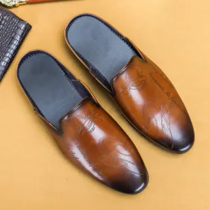 Men's Leather Carved Closed-Toe Slippers Men's Outdoor Fashion Leather Shoes Loafers men slippers68132