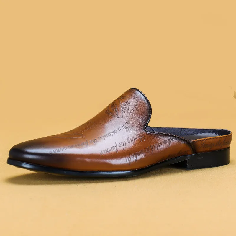 Men's Leather Carved Closed-Toe Slippers Men's Outdoor Fashion Leather Shoes Loafers men slippers68132