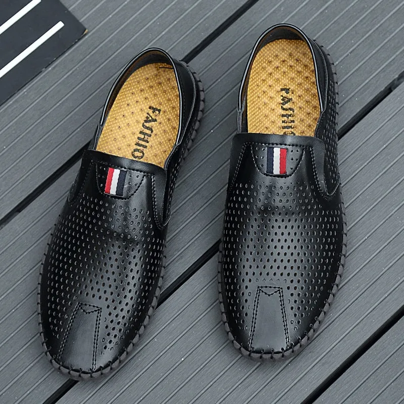 Mens Leather loafers Slip-on soft