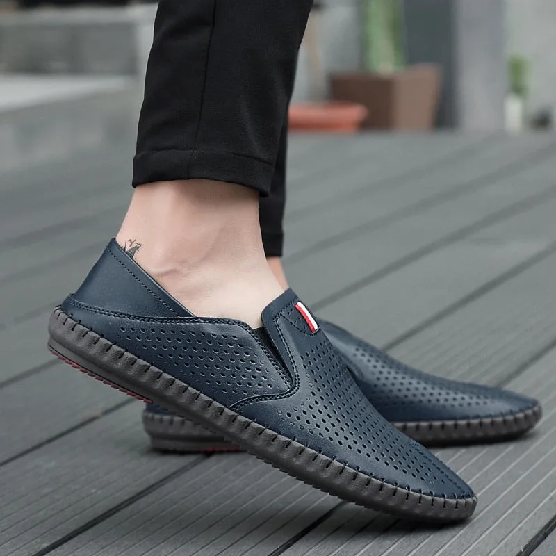 Mens Leather loafers Slip-on soft