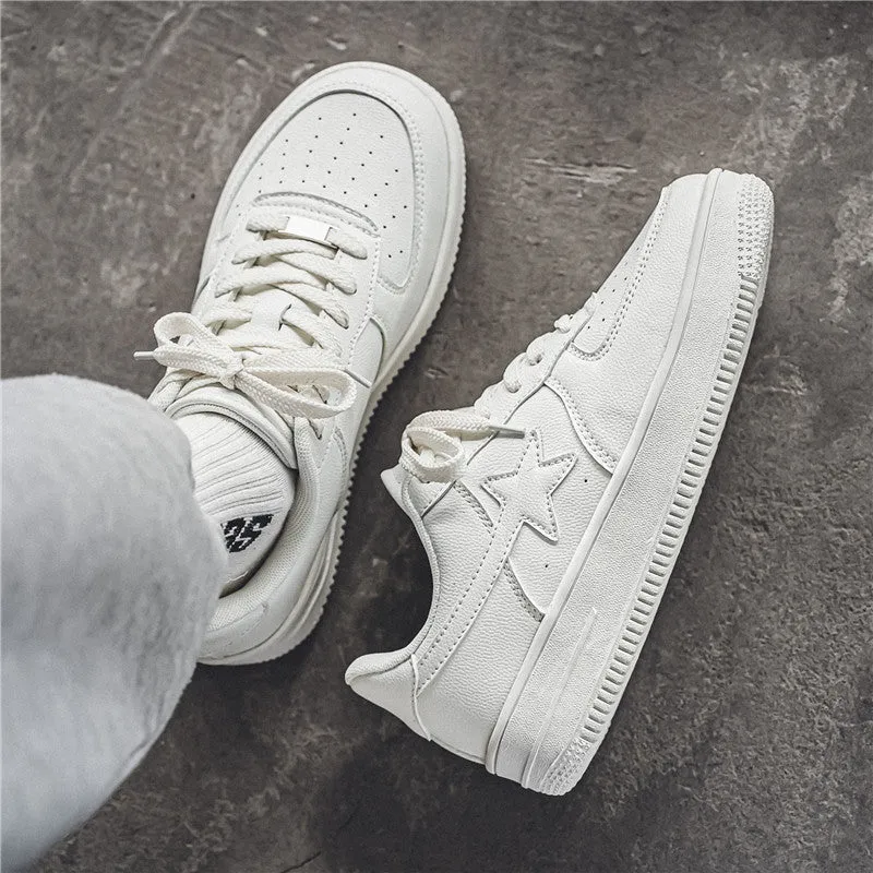 Men's Stylish Thick-Soled White Casual Sneakers – Fashionable Comfort
