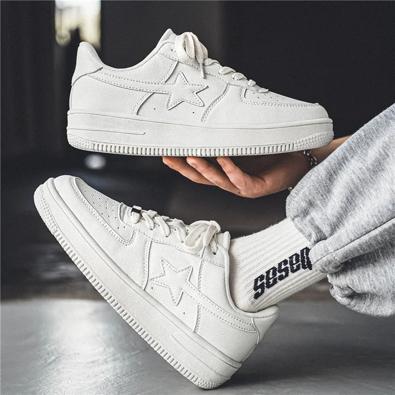 Men's Stylish Thick-Soled White Casual Sneakers – Fashionable Comfort