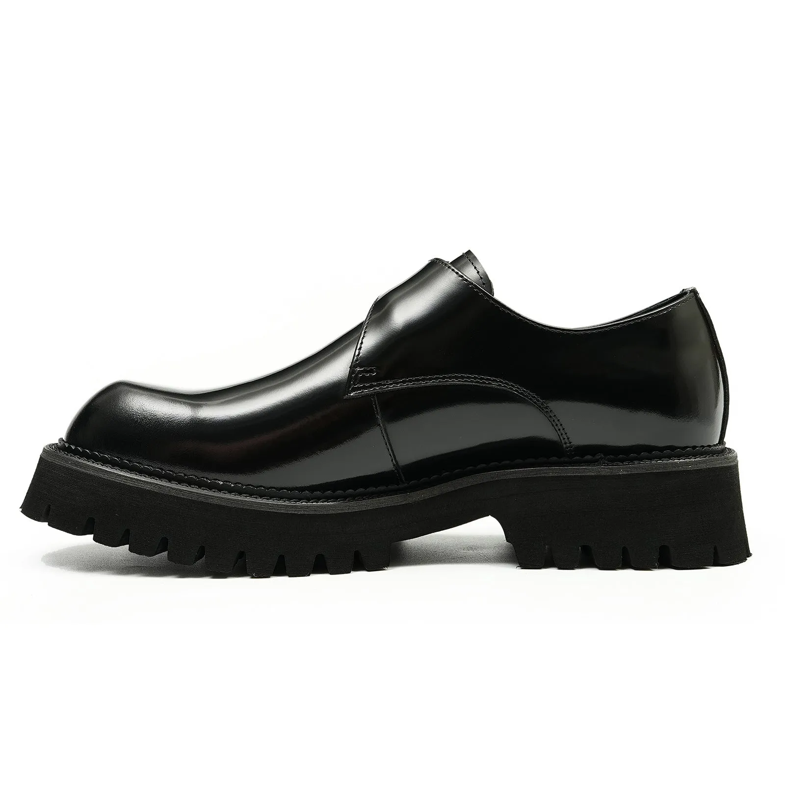 Men's Thick-Soled Leather Shoes British Business Casual Leather Buckle Monk Shoes British Pointed Glossy Dress Shoes23681