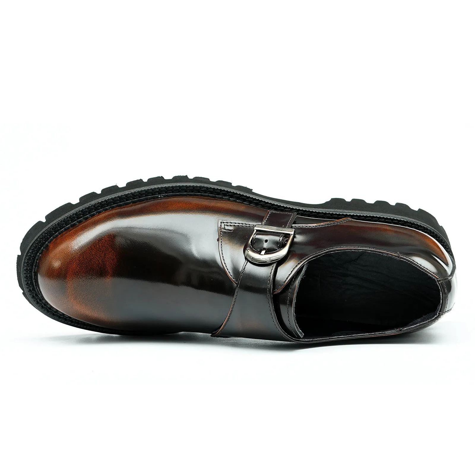 Men's Thick-Soled Leather Shoes British Business Casual Leather Buckle Monk Shoes British Pointed Glossy Dress Shoes23681