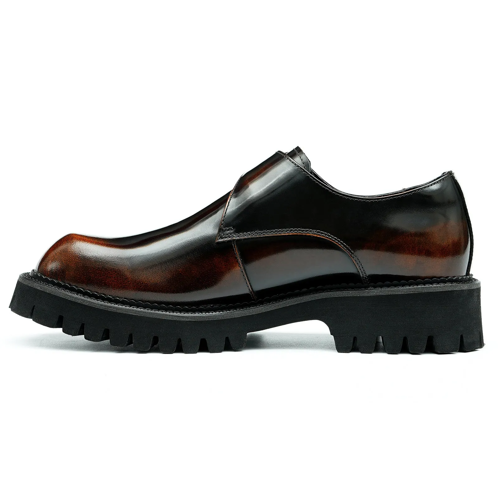 Men's Thick-Soled Leather Shoes British Business Casual Leather Buckle Monk Shoes British Pointed Glossy Dress Shoes23681