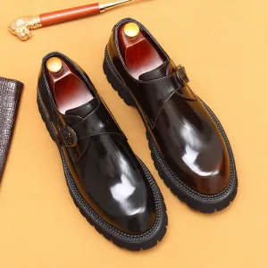Men's Thick-Soled Leather Shoes British Business Casual Leather Buckle Monk Shoes British Pointed Glossy Dress Shoes23681